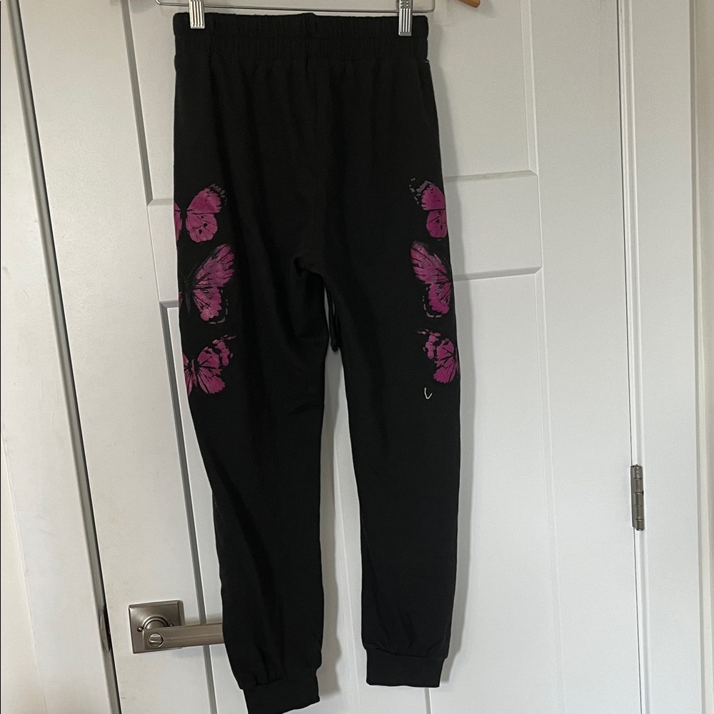 Two piece Elegant Black Sweatshirt with Pink Butterfly Accents - Picture 5 of 8
